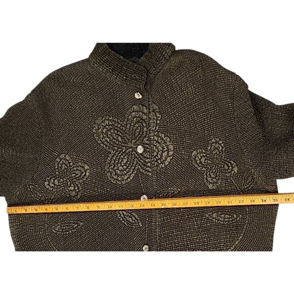 Tally Ho Jacket Women Plus 2X Button Up Dark Olive Textured Embossed Lightweight - Picture 8 of 10